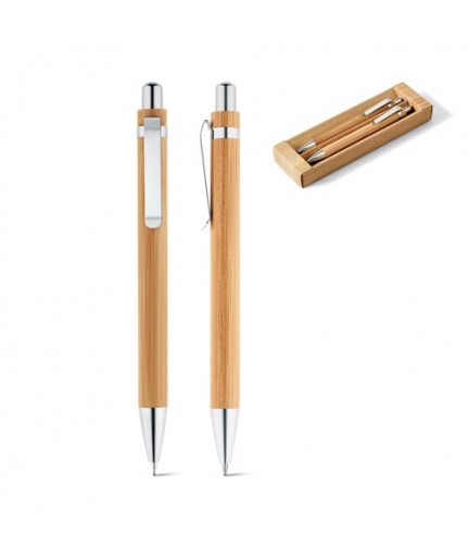 GREENY. Set con penna a sfera e matita portamine in bambù
